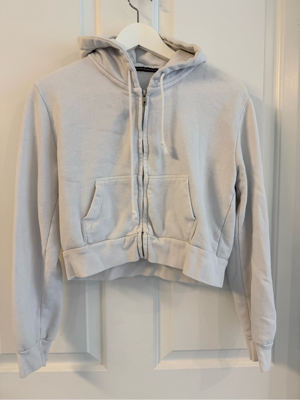 Brandy Melville Light Gray Cropped Zip Hoodie